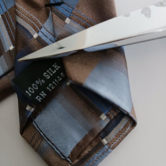 Calvin Klein Men's Necktie Print Silver Brown Squares 58 X 3.5" W  100% Silk NWT - Picture 6 of 10
